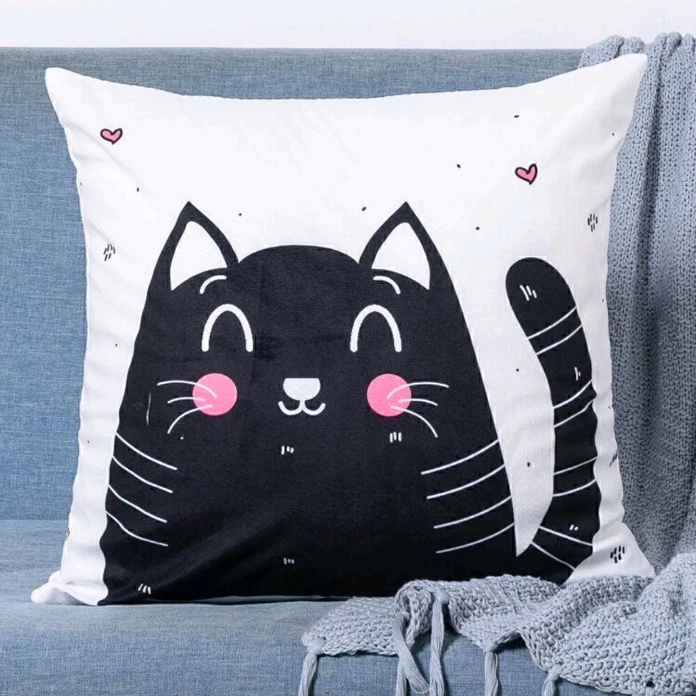 Black Kitty Cartoon Cat Design Pattern Zippered Accent Pillowcase - Picture 2 of 5